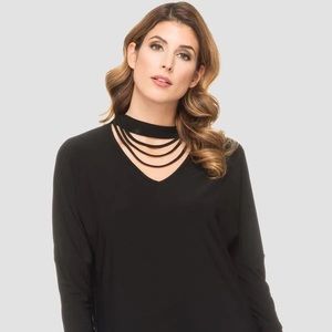 Joseph Ribkoff black multi-choker blouse size large NWOT